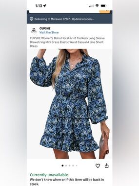 CUPSHE Blue Floral Tie-Neck Long Sleeve Mini Dress size xl new with tags NWT